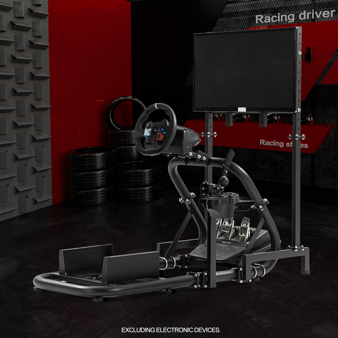 Zootopo Professional Racing Simulator Cockpit with Monitor Stand, Fit for Logitech G920/Thrustmaster/Moza, Streamlined Dual-arm Design, No Wheel, Pedals, Handbrake, Seat,and Monitor