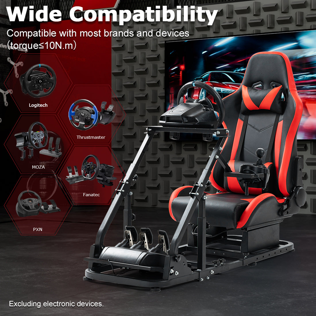 Zootopo Racing Simulator Cockpit with Red Seats, Fit for Logitech G923/G29/G920, Thrustmaster, Fanatec, Unlimited Adjustment,Not Included Shifter,Wheel,Pedals