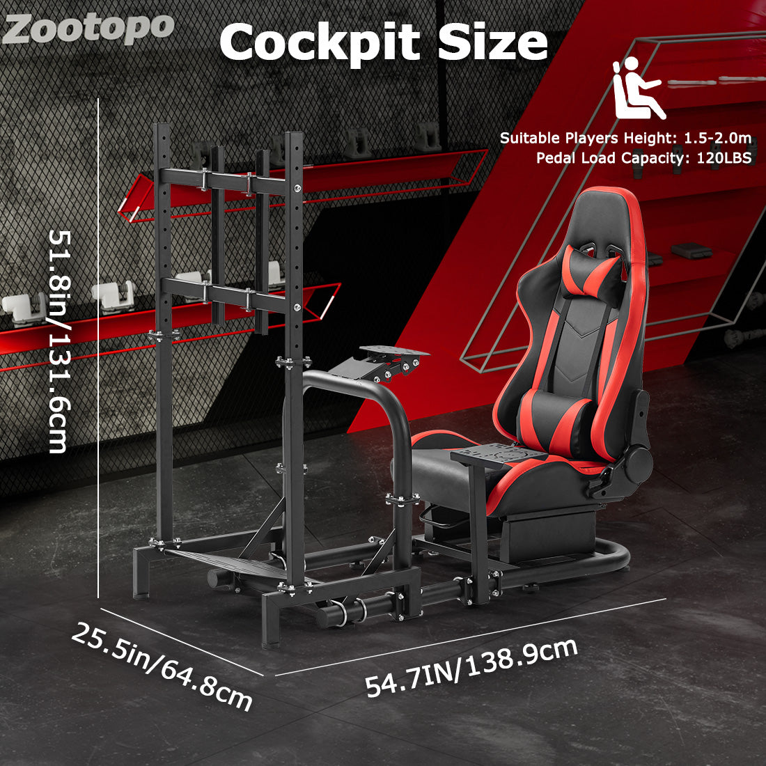 Zootopo Racing Cockpit with TV Stand & Red Seat Fit for Logitech, Thrustmaster,G27,G920,T500,Wheel Shifter Pedals Not Included