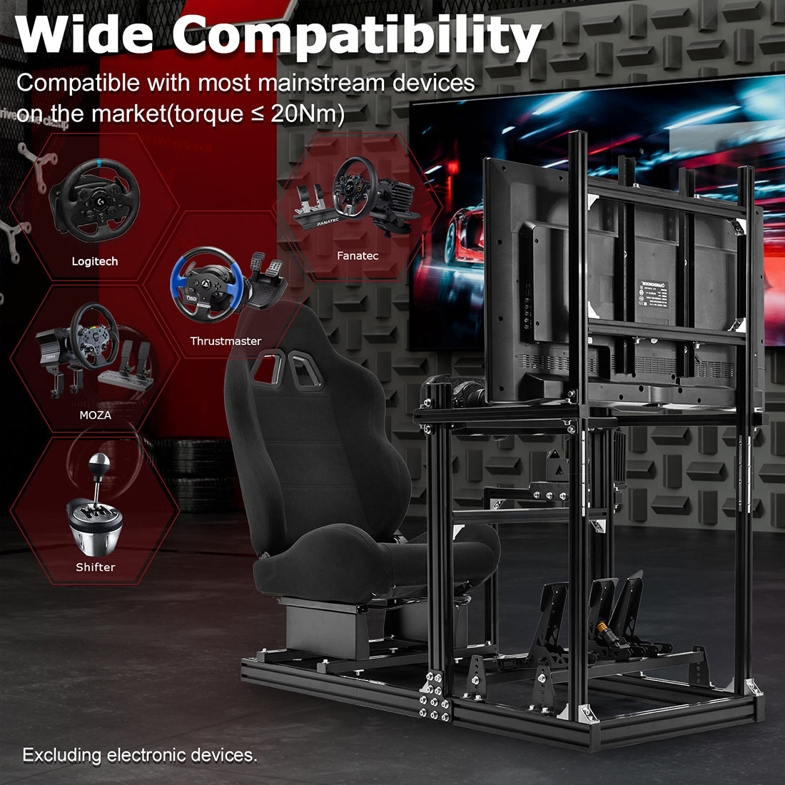 Zootopo 3060 Aluminum Profile Racing Simulator Cockpit with Monitor Mount, Fit for Thrustmaster/Fanatec/Logitech G29 , Adjustable Driving Simulator cockpit, Does Not Include Steering Wheel, Pedals, or Handbrake