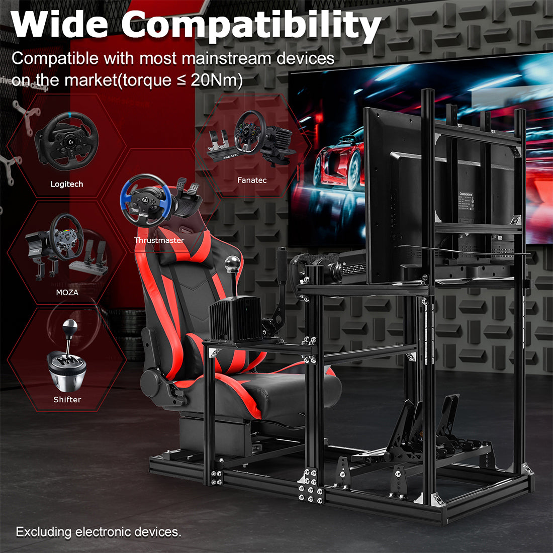 Zootopo Racing Simulator Cockpit with Red Seat and Monitor Mount, crafted from 3060 Aluminum Profile,Fit for Thrustmaster/Fanatec/Logitech G29 GPro, Unlimited Adjustment,Not Include Steering Wheel,Pedals,Handbrake