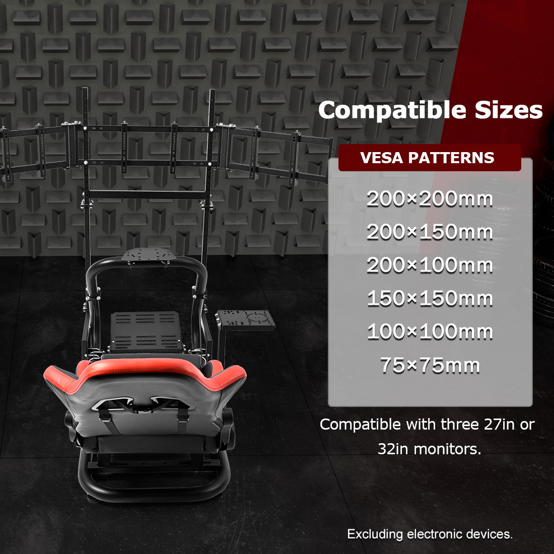 Zootopo Professional Racing Simulator Cockpit Frame with Red Seat&Triple Monitor Stand, Fit for Logitech G920/Thrustmaster/Moza, Shifter Platform Upgrade, No Wheel, Pedals, Handbrake and Monitor