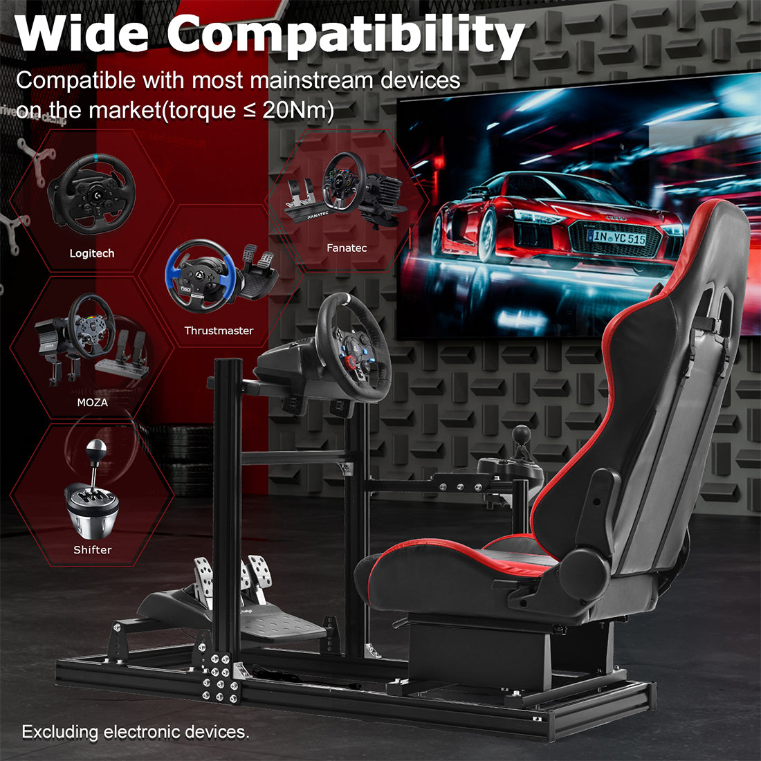 Zootopo Aluminum Profile 3060 Racing Simulator Cockpit with Seat,Fit for Thrustmaster/Fanatec/Logitech G29 ,  featuring infinite adjustability,  Not Include Steering Wheel,Pedals,Handbrake