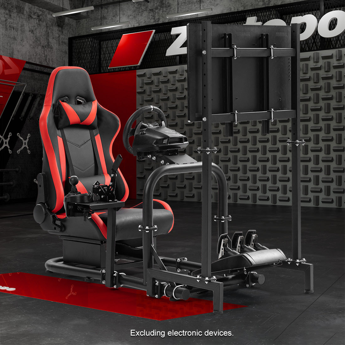 Zootopo Racing Cockpit with TV Stand & Red Seat Fit for Logitech, Thrustmaster,G27,G920,T500,Wheel Shifter Pedals Not Included