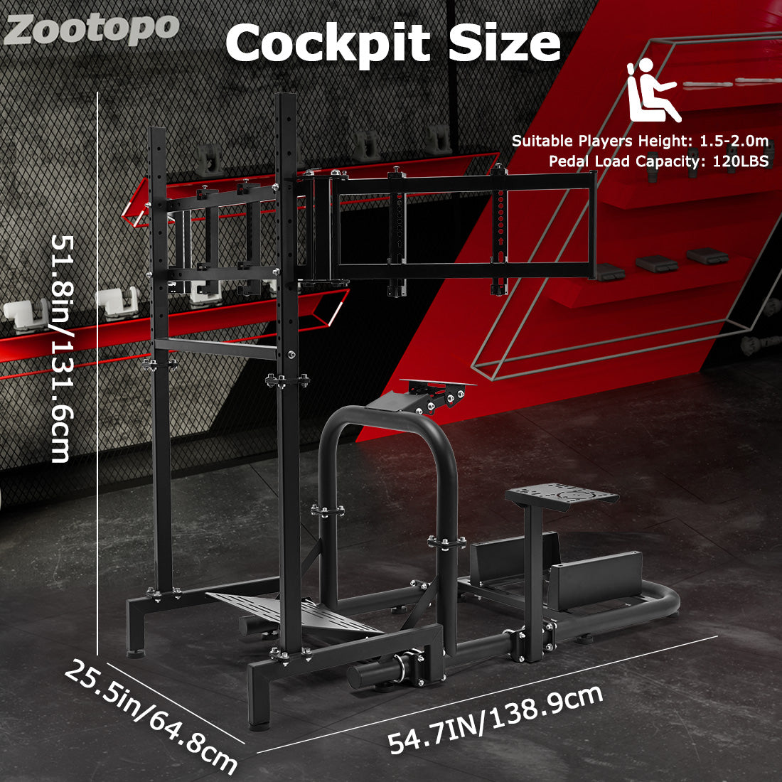 Zootopo Racing Driving Simulator Cockpit with with Triple Monitor Mount Fit for Logitech/Thrustmaster/Fanatec G27,G29,G920,G923,T300RS &CSL-DD Wheel Frame,No Steering Wheel,Pedal,Handbrake,Seat