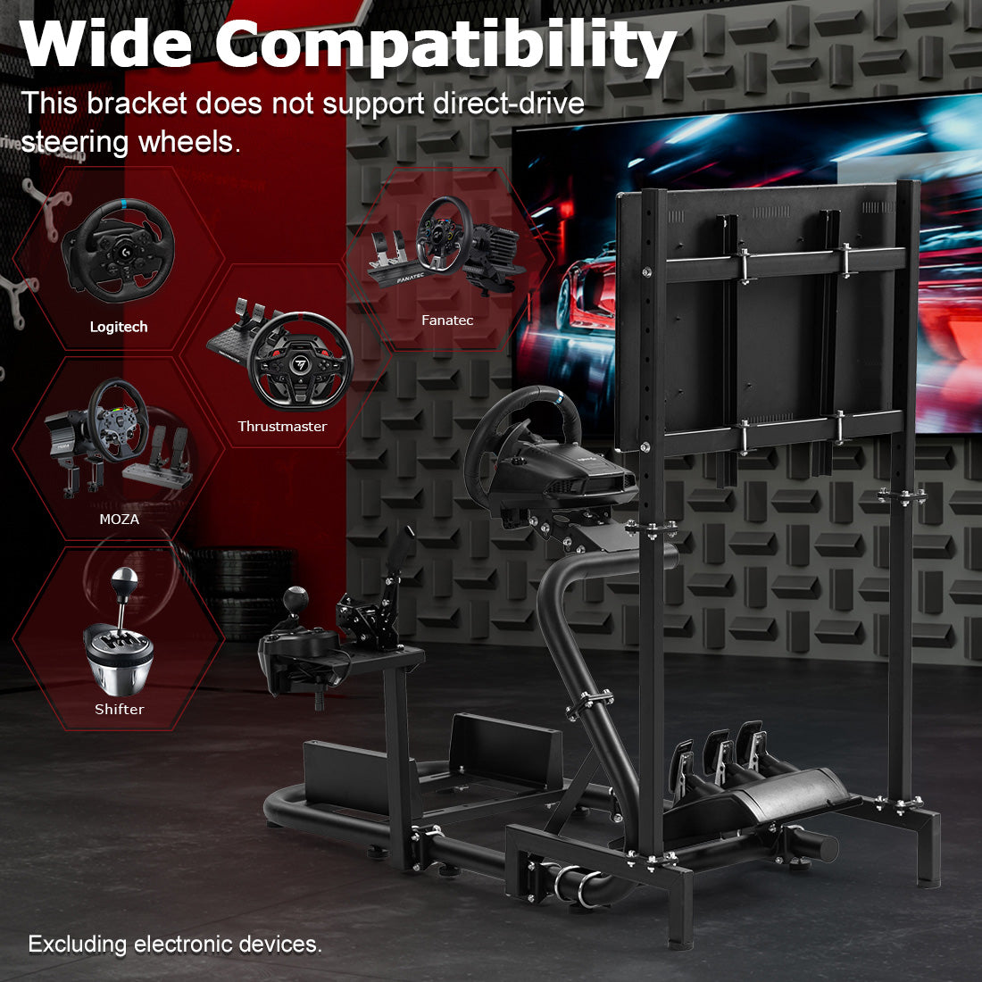Zootopo Adjustable Racing Simulator Cockpit φ50mm Round Tubing with Monitor Mount, Compatible with Logitech G25/G29/G920/G923 and Thrustmaster T300 Gaming Stands. Does not include steering wheel, handbrake, pedals, and seat.