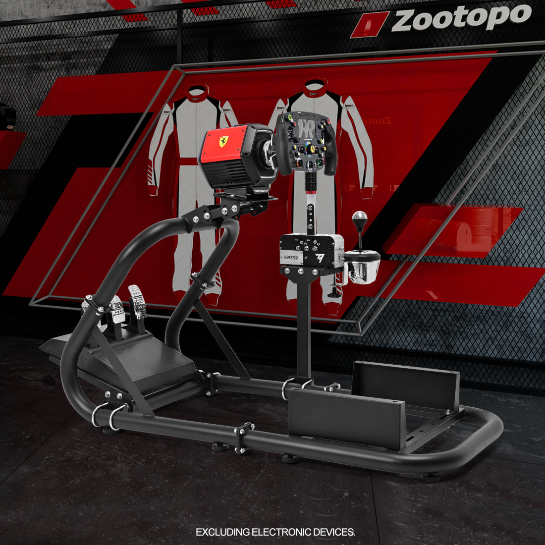 Zootopo Professional Racing Simulator Cockpit Frame Large Round Tube, Fit for Logitech G920/Thrustmaster/Moza, Streamlined Dual-arm Design, No Wheel, Pedals, Handbrake, Seat and Monitor Stand