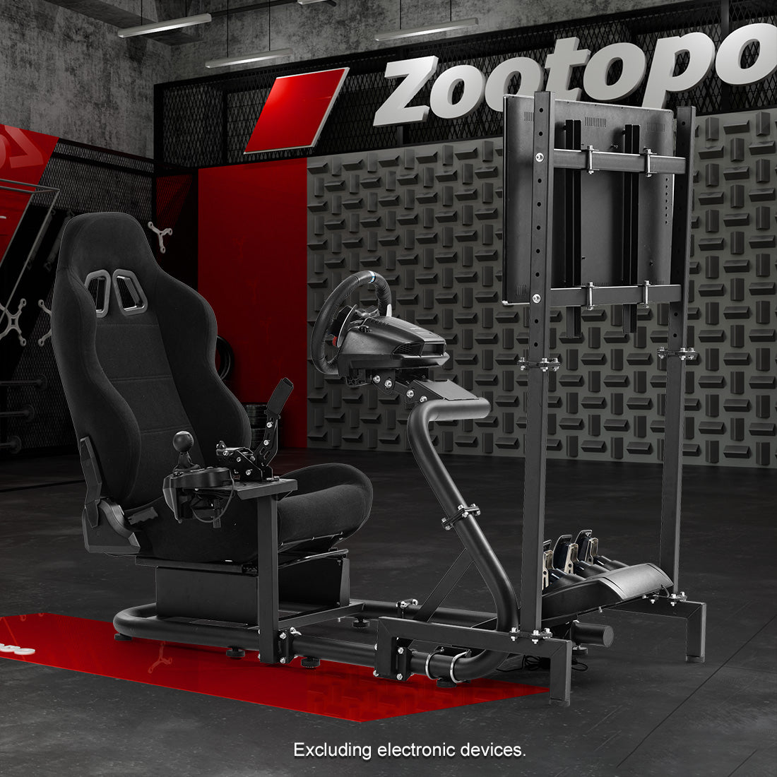 Zootopo Racing Cockpit with TV Stand &Black Seat Fit for Logitech,Thrustmaster,G25,G920,T500,Wheel Shifter Pedals Not Included