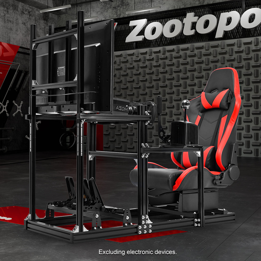 Zootopo Racing Simulator Cockpit with Red Seat and Monitor Mount, crafted from 3060 Aluminum Profile,Fit for Thrustmaster/Fanatec/Logitech G29 GPro, Unlimited Adjustment,Not Include Steering Wheel,Pedals,Handbrake