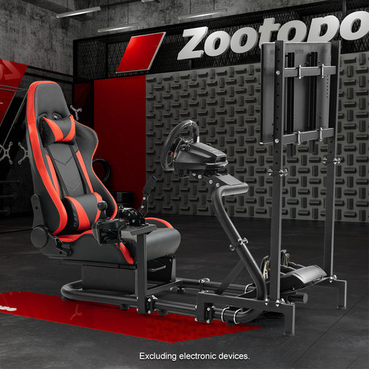 Zootopo Racing Cockpit with TV Stand &Red Seat Fit for Logitech,Thrustmaster G27 G920 T500 Wheel Shifter Pedals Not Included