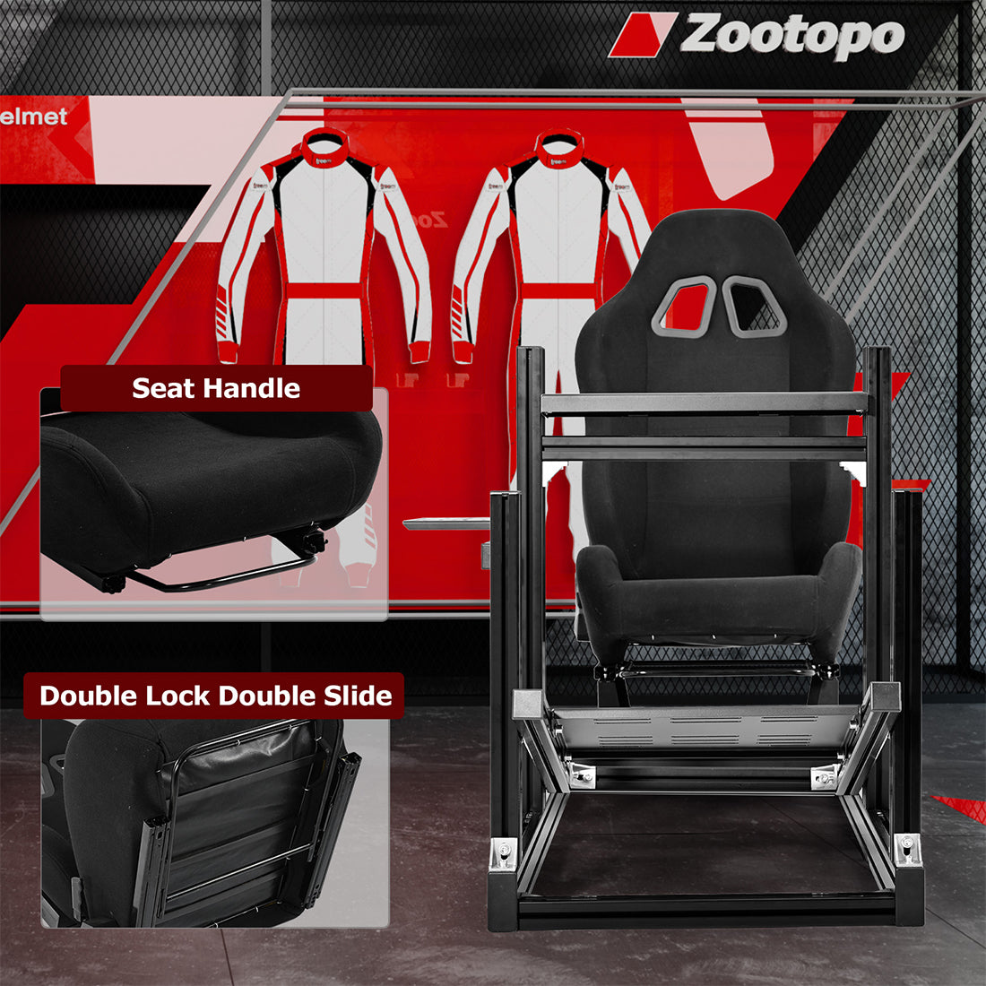 Zootopo 8040 Aluminum Profile Racing Sim Cockpit with Black Seat Fit Logitech G923 G920, Adjuatable Driving Simulator Cockpit Not Include Steering Wheel,Pedals,Handbrake
