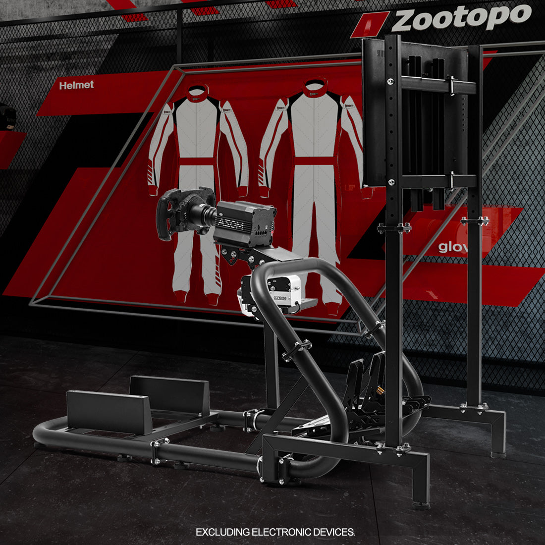 Zootopo Professional Racing Simulator Cockpit with Monitor Stand, Fit for Logitech G920/Thrustmaster/Moza, Streamlined Dual-arm Design, No Wheel, Pedals, Handbrake, Seat,and Monitor