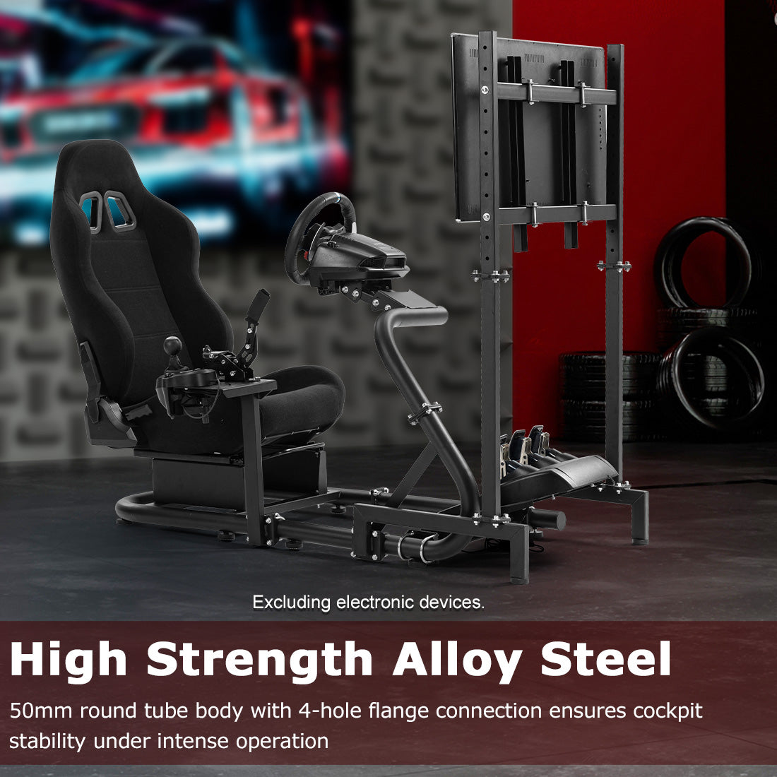 Zootopo Racing Cockpit with TV Stand &Black Seat Fit for Logitech,Thrustmaster,G25,G920,T500,Wheel Shifter Pedals Not Included