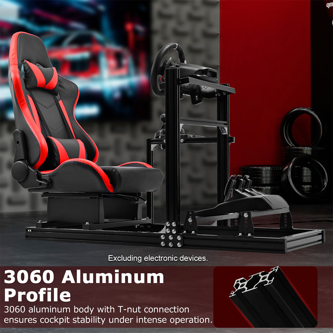 Zootopo Aluminum Profile 3060 Racing Simulator Cockpit with Seat,Fit for Thrustmaster/Fanatec/Logitech G29 ,  featuring infinite adjustability,  Not Include Steering Wheel,Pedals,Handbrake