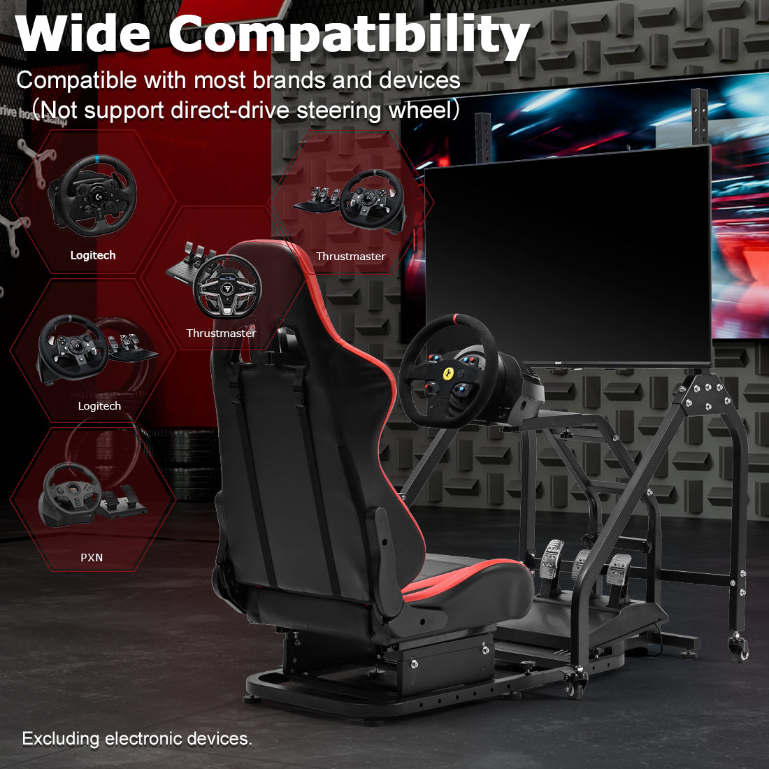 Zootopo Adjustable Racing Sim Cockpit with Red Seat Unobstructed Design for Both Legs Fit for Logitech/Thrustmaster G29 G923 G25 T80 T150 Racing Wheel Cockpit with Monitor Stand Not Include Steering Wheel,Pedals,Handbrake