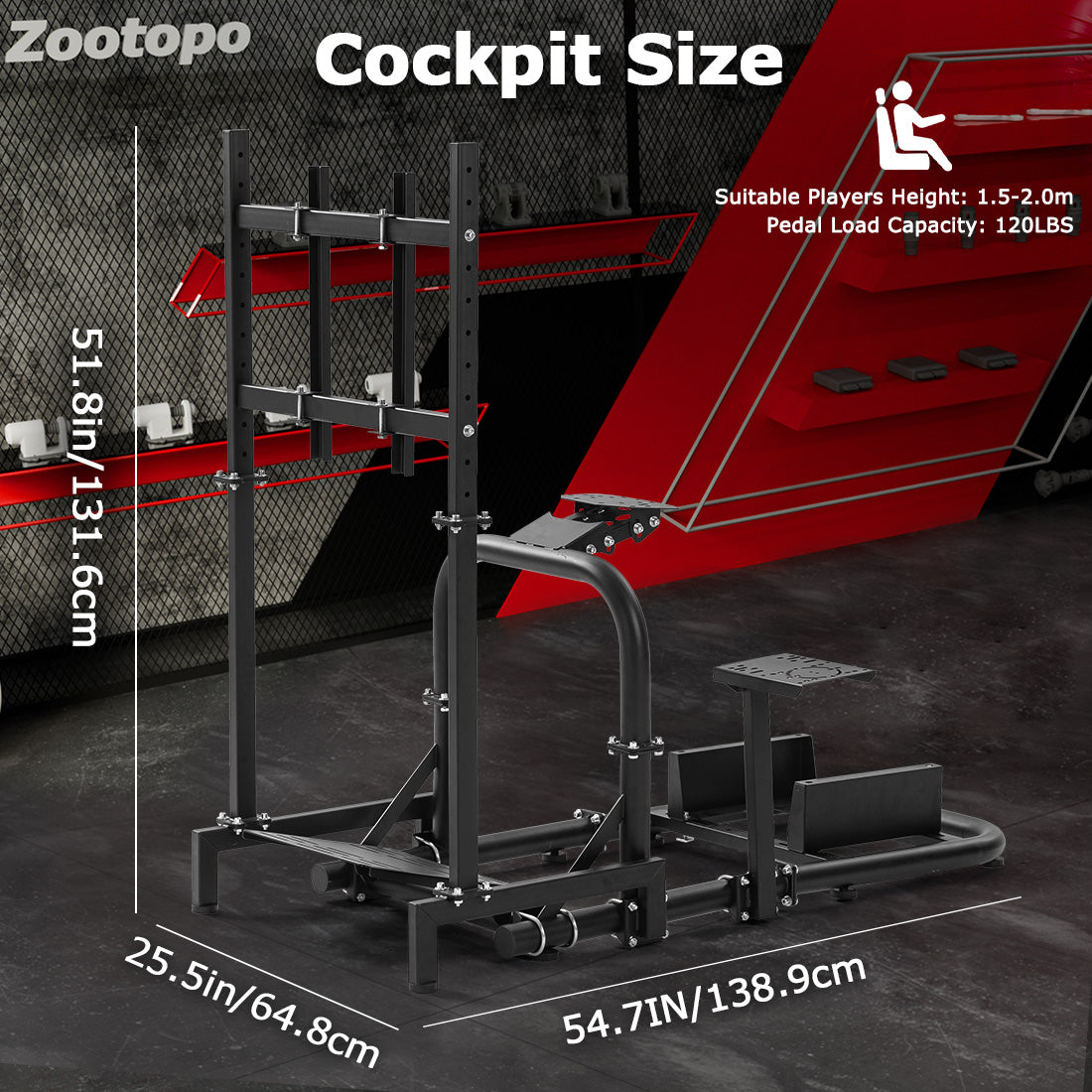 Zootopo Racing Simulator Cockpit φ50mm Round Tube with Monitor Mount, Vertical Design, Compatible with Logitech/Thrustmaster/Fanatec G29/G920/G923 Steering Wheel/Pedals/Handbrake/Seat Not Included