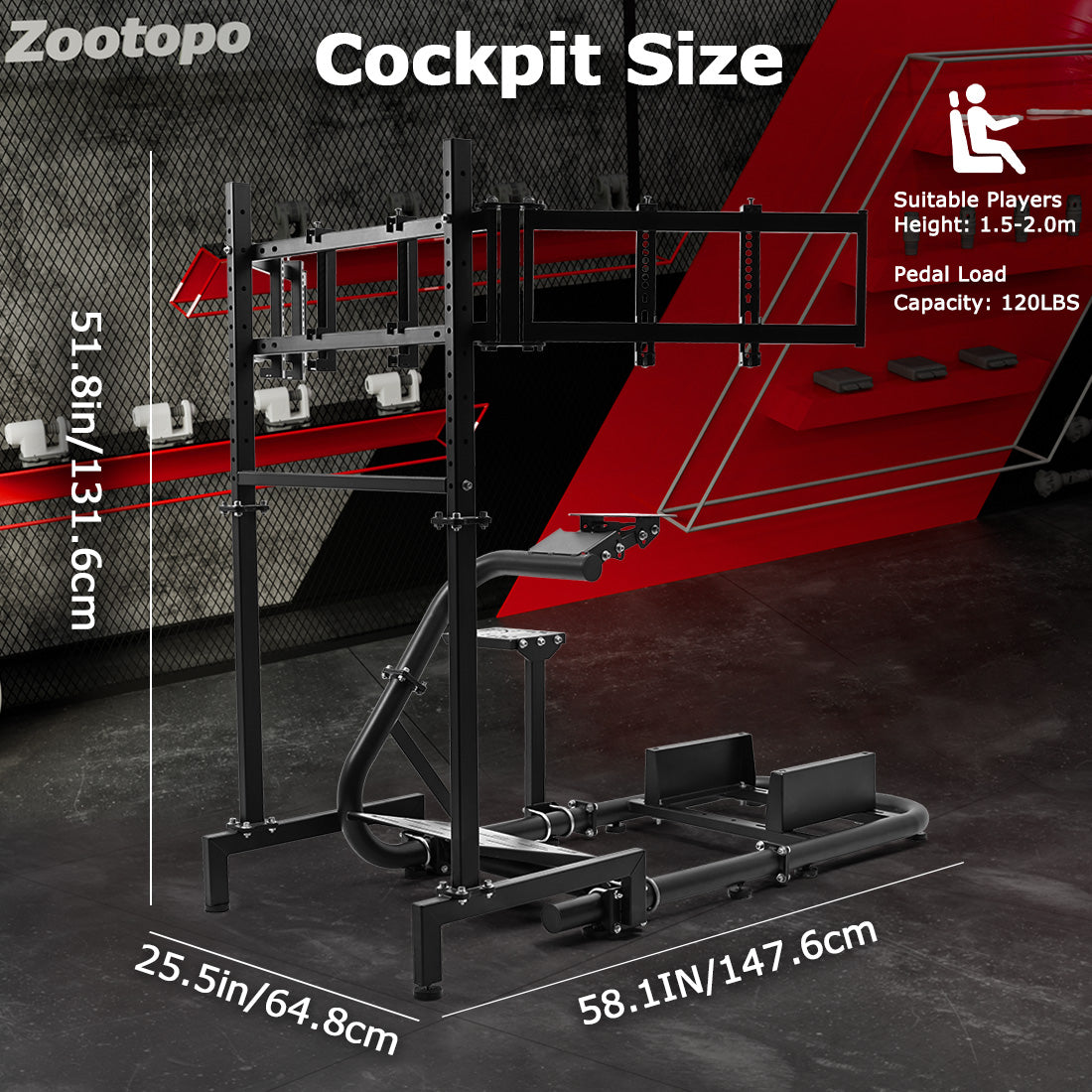 Zootopo Racing Driving Simulator Cockpit with with Triple Monitor Mount Fit for Logitech/Thrustmaster G27,G29,G920,G923,T300RS Wheel Frame,No Steering Wheel,Pedal,Handbrake,Seat,Monitor