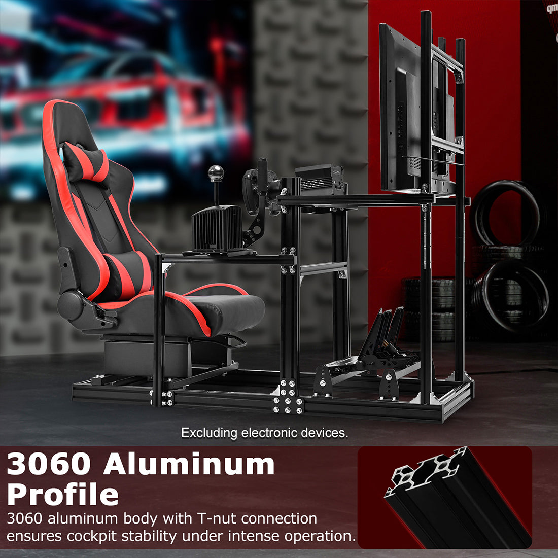 Zootopo Racing Simulator Cockpit with Red Seat and Monitor Mount, crafted from 3060 Aluminum Profile,Fit for Thrustmaster/Fanatec/Logitech G29 GPro, Unlimited Adjustment,Not Include Steering Wheel,Pedals,Handbrake