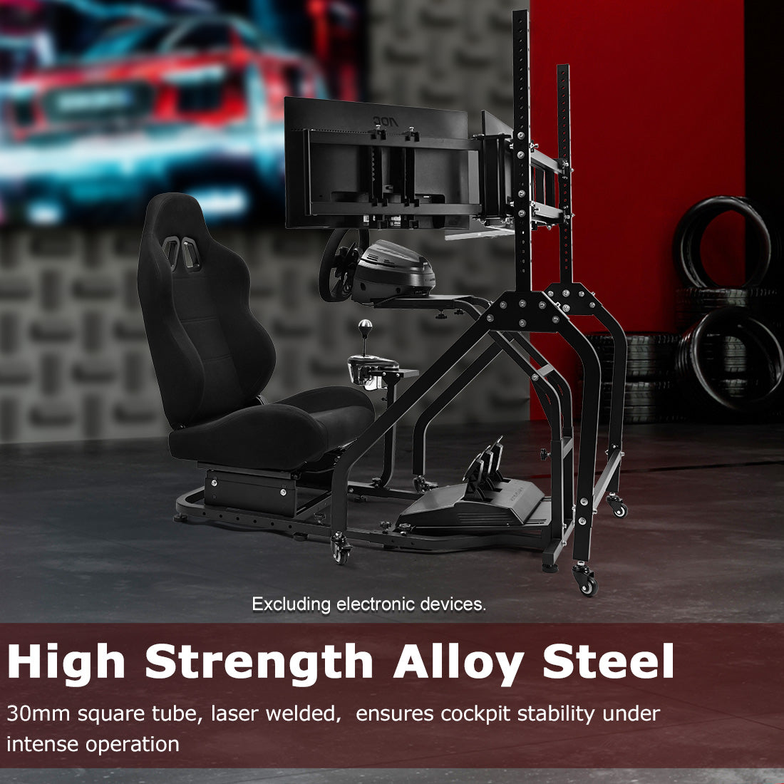 Zootopo Adjustable Racing Sim Cockpit with Black Seat Unobstructed Design for Both Legs Fit for Logitech/Thrustmaster G29 G923 G25 T80 T150 Racing Wheel Cockpit with Triple Monitor Stand Not Include Steering Wheel,Pedals,Handbrake