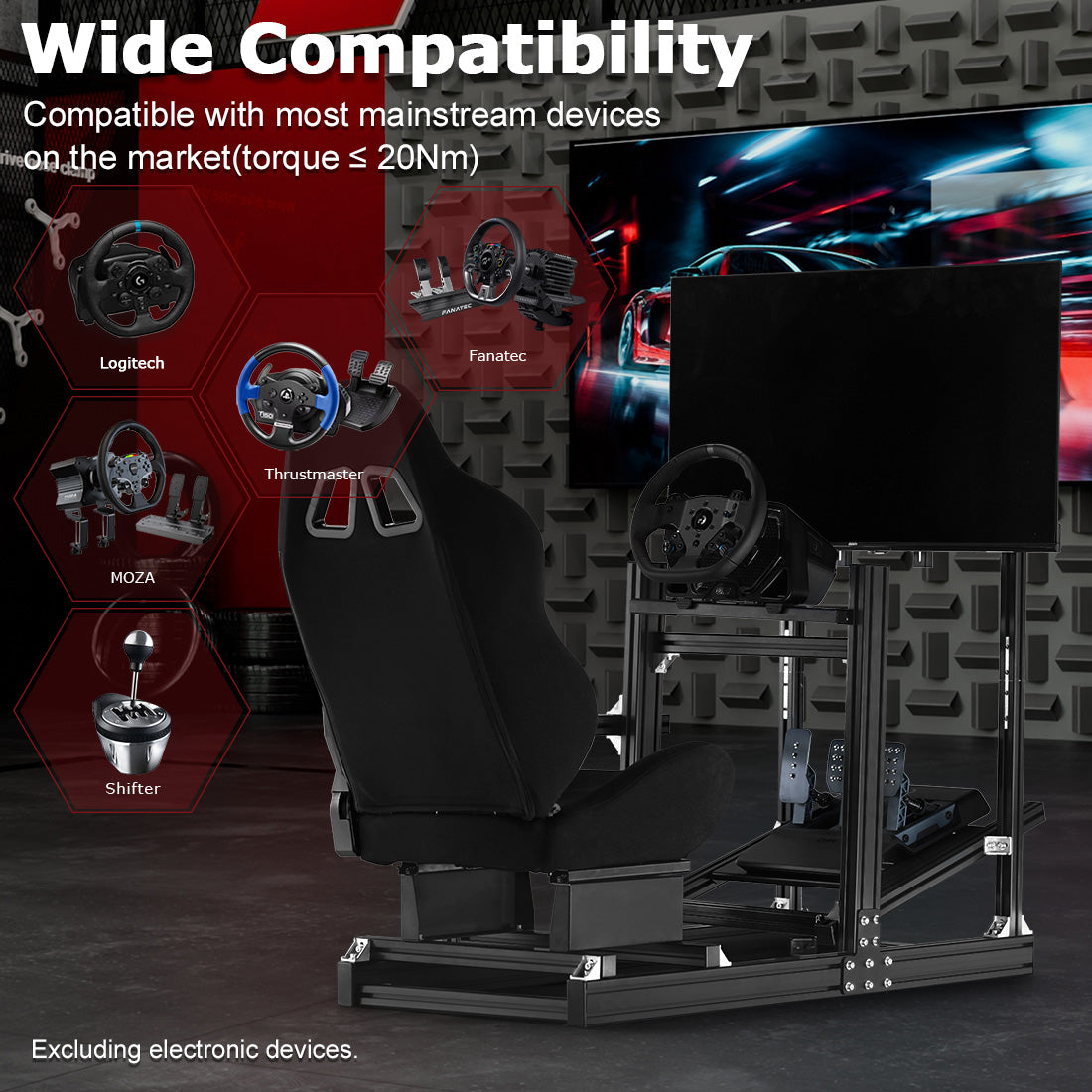 Zootopo 8040 Aluminum Profile Racing Sim Cockpit with Monitor Stand Fit Logitech G923 G920, Adjuatable Gaming Simulator Cockpit Not Include Steering Wheel,Pedals,Handbrake