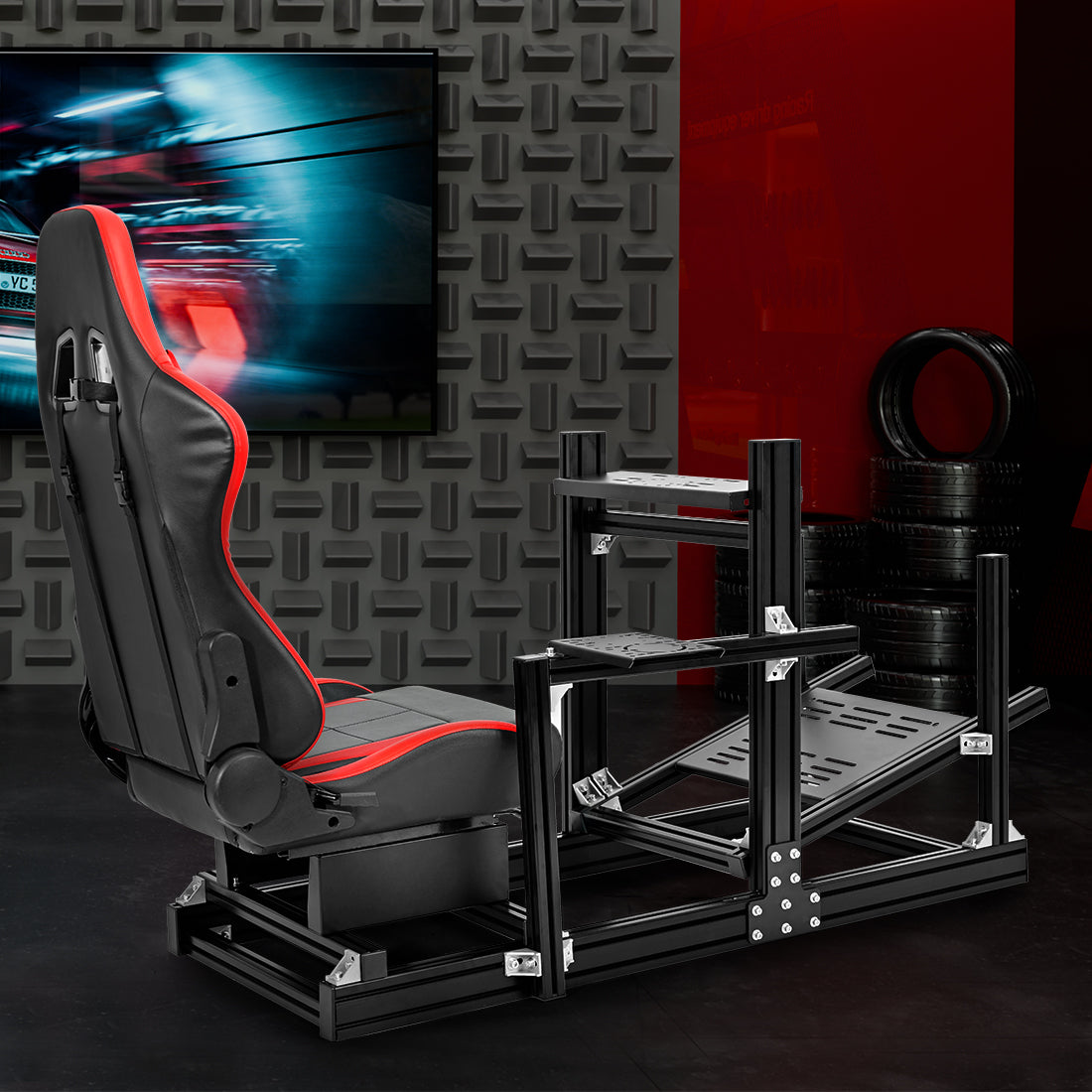 Zootopo 8040 Aluminum Profile Racing Sim Cockpit with Red Seat Fit Logitech G923 G920, Adjuatable Driving Simulator Cockpit Not Include Steering Wheel,Pedals,Handbrake