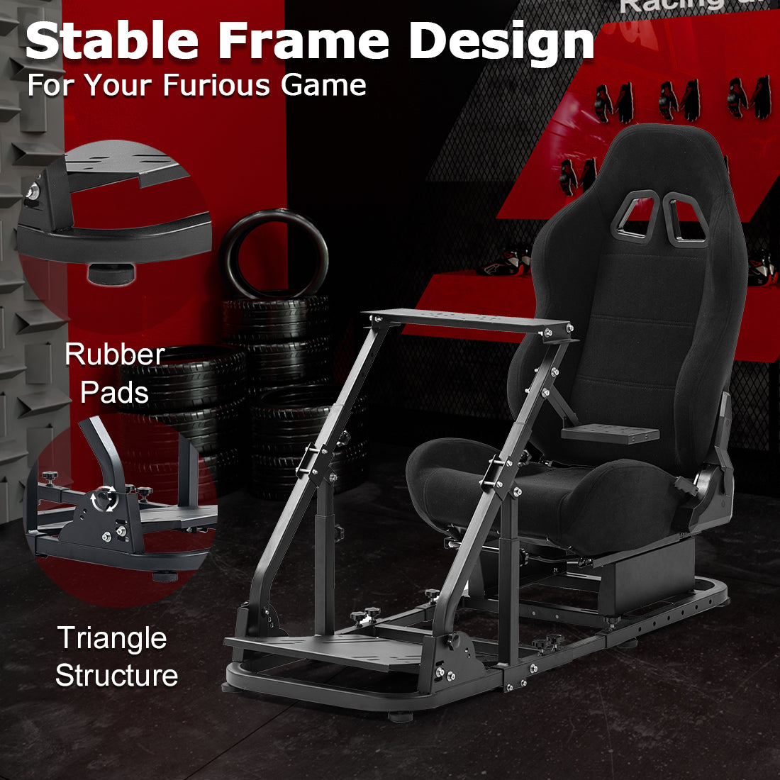 Zootopo Racing Simulator Cockpit with Black Seat Fit for Logitech G923/G29/G920, Thrustmaster, Fanatec,  Unlimited Adjustment,Not Included Shifter,Wheel,Pedals