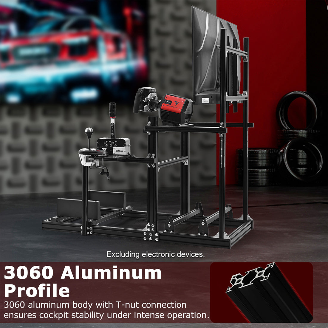 Zootopo Racing Simulator Cockpit with Monitor Mount, crafted from 3060 Aluminum Profile, Fit for Thrustmaster/Fanatec/Logitech G29 GPro, Unlimited Adjustment,Not Include Steering Wheel,Pedals,Handbrake