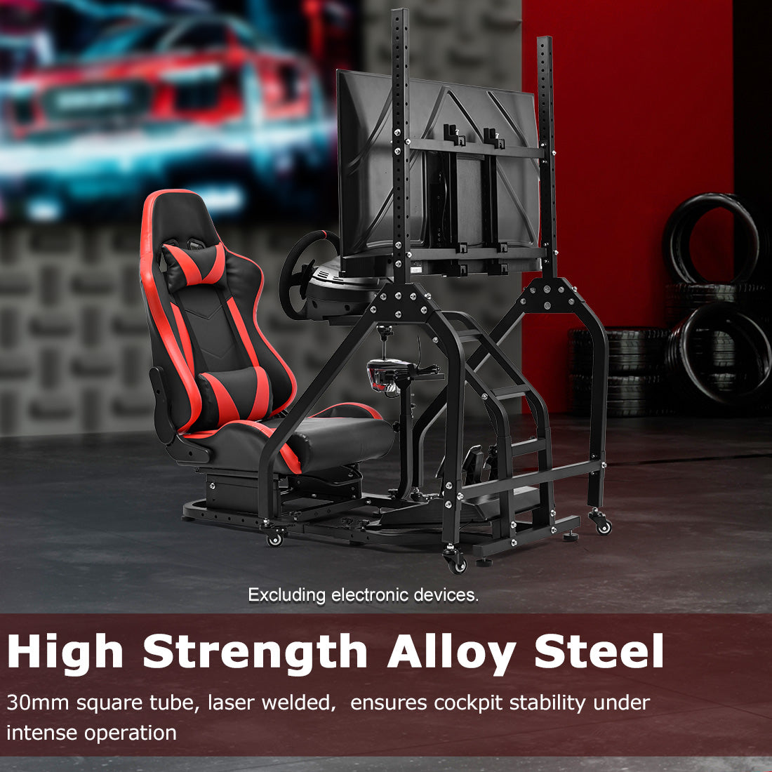 Zootopo Adjustable Racing Sim Cockpit with Red Seat Unobstructed Design for Both Legs Fit for Logitech/Thrustmaster G29 G923 G25 T80 T150 Racing Wheel Cockpit with Monitor Stand Not Include Steering Wheel,Pedals,Handbrake