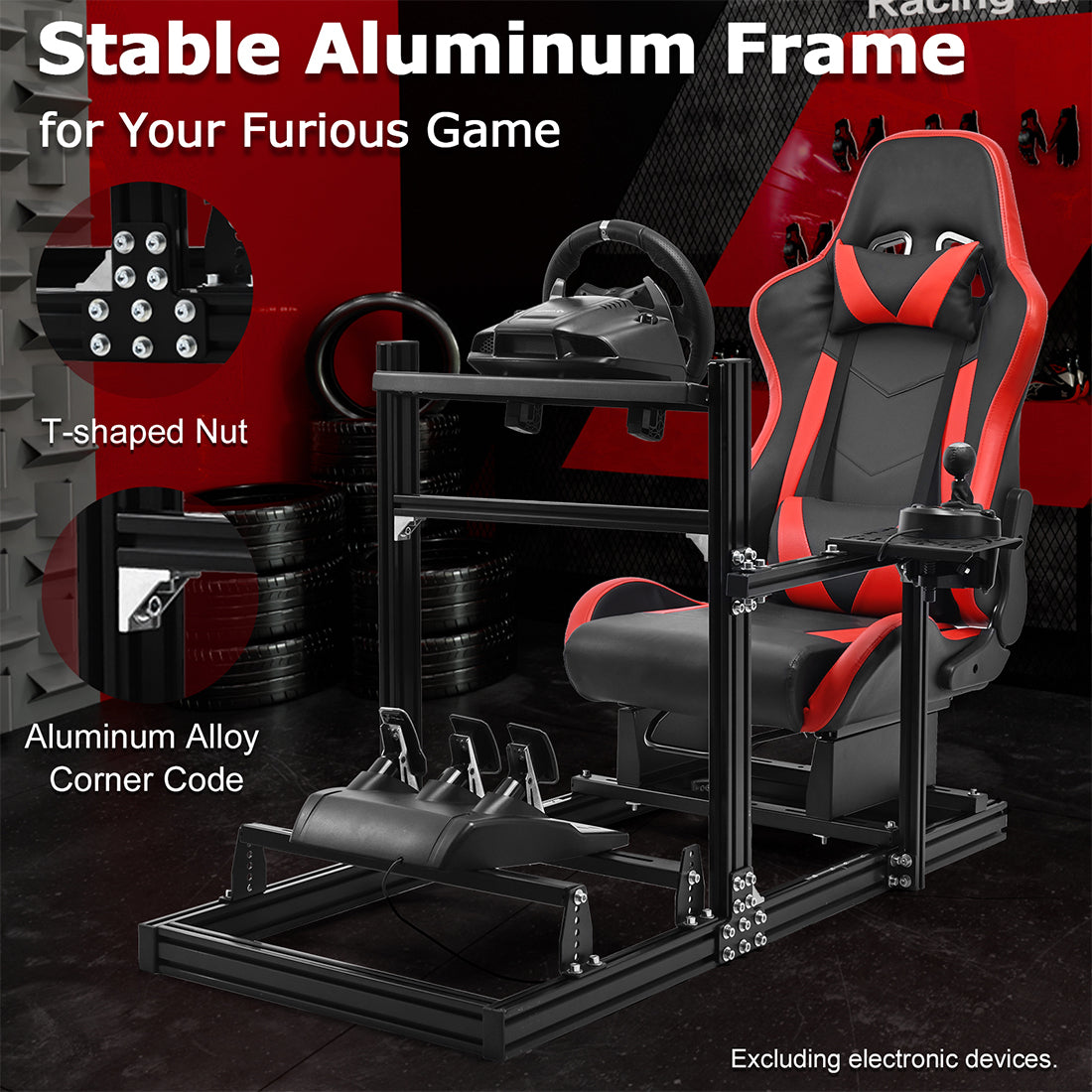 Zootopo Aluminum Profile 3060 Racing Simulator Cockpit with Seat,Fit for Thrustmaster/Fanatec/Logitech G29 ,  featuring infinite adjustability,  Not Include Steering Wheel,Pedals,Handbrake