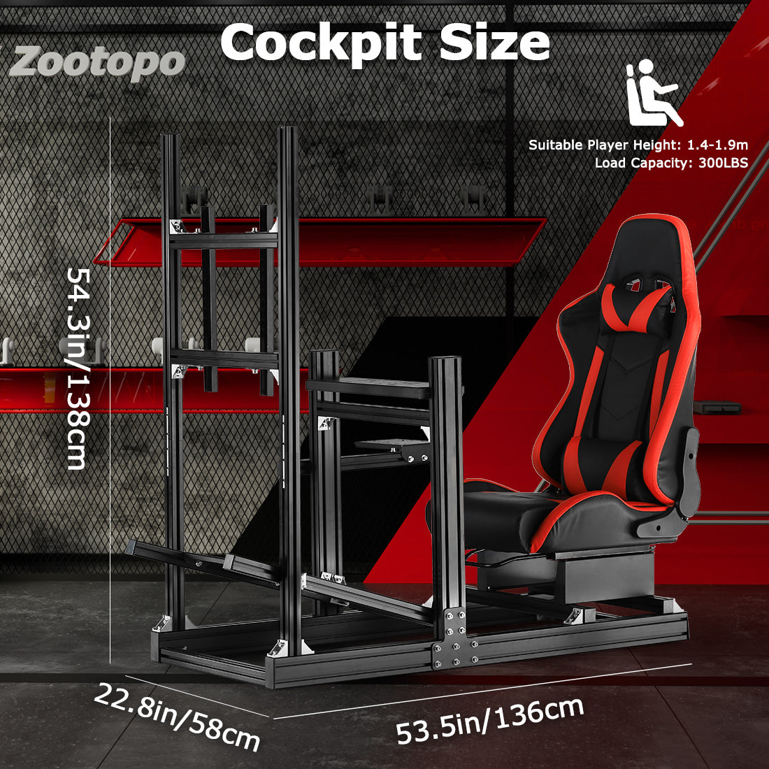 Zootopo 8040 Aluminum Profile Racing Sim Cockpit with Monitor Stand Fit Logitech G923 G920, Adjuatable Gaming Simulator Cockpit with Red Seat Not Include Steering Wheel,Pedals,Handbrake