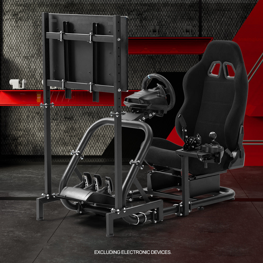 Zootopo Professional Racing Simulator Cockpit with TV Stand&Seat, Fit for Logitech G920/Thrustmaster/Moza, Streamlined Dual-arm Design, No Wheel, Pedals, Handbrake, and Monitor