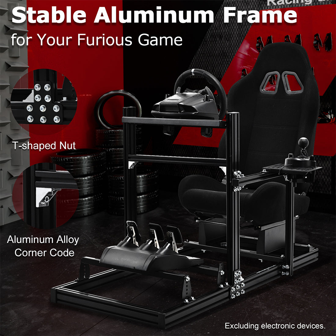 Zootopo 3060Aluminum Profile Racing Simulator Cockpit with Seat, Supports Adjustment, Compatible with Thrustmaster/Fanatec/Logitech G29 Steering Wheels,and designed  for the Sim Frame 3060 Chassis,Does Not Include Steering Wheel, Pedals, or Handbrake