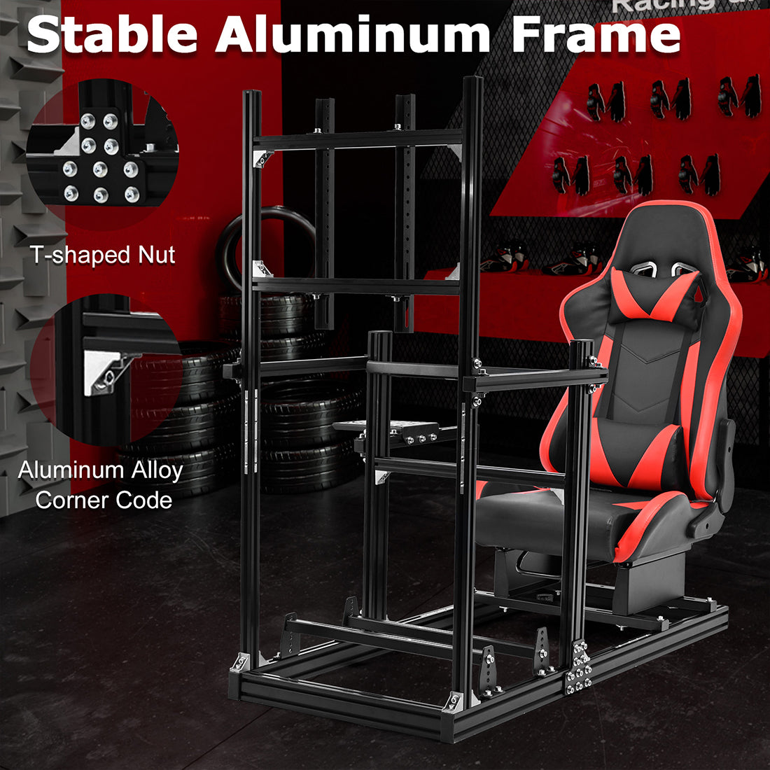 Zootopo Racing Simulator Cockpit with Red Seat and Monitor Mount, crafted from 3060 Aluminum Profile,Fit for Thrustmaster/Fanatec/Logitech G29 GPro, Unlimited Adjustment,Not Include Steering Wheel,Pedals,Handbrake