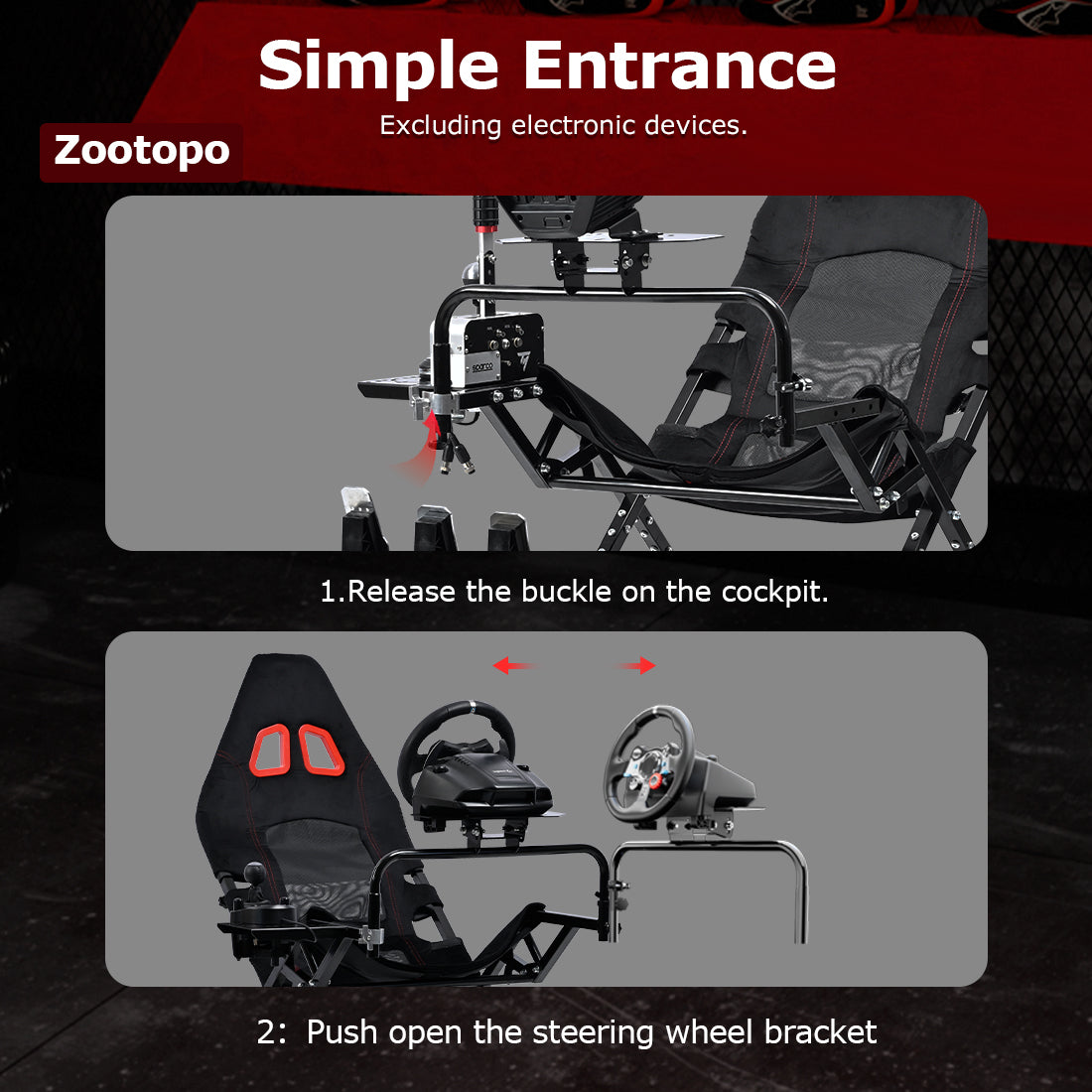 Zootopo Foldable X-Design Rig Racing Simulator Cockpit Frame  With Seat- Direct Drive Compatible Fit for Logitech/Thrustmaster/Fanatec G29 G920 G923 T248 T300 Not Included Wheel Shifter and Pedals