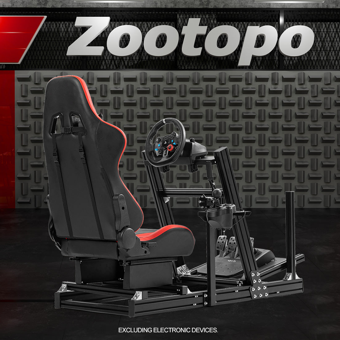 Zootopo 8040 Aluminum Profile Racing Simulaor Cockpit Simulator with Red Seat Fit for Logitech/Thrustmaster/Fanatec/Moza G920,G923 Professional&Expandability,F1 Truck,No Handbrake,Pedals,Steering Wheel