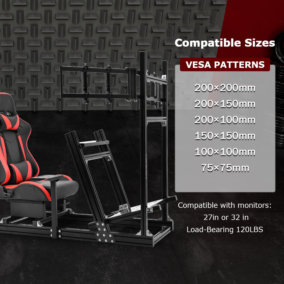 Zootopo 8040 Aluminum Profile Racing Simulaor Cockpit with Red Seat & Triple Display Stand Fit for Logitech/Thrustmaster/Fanatec G920,G923&T80 Professional,F1 Trunk,No Handbrake,Pedals,Steering Wheel