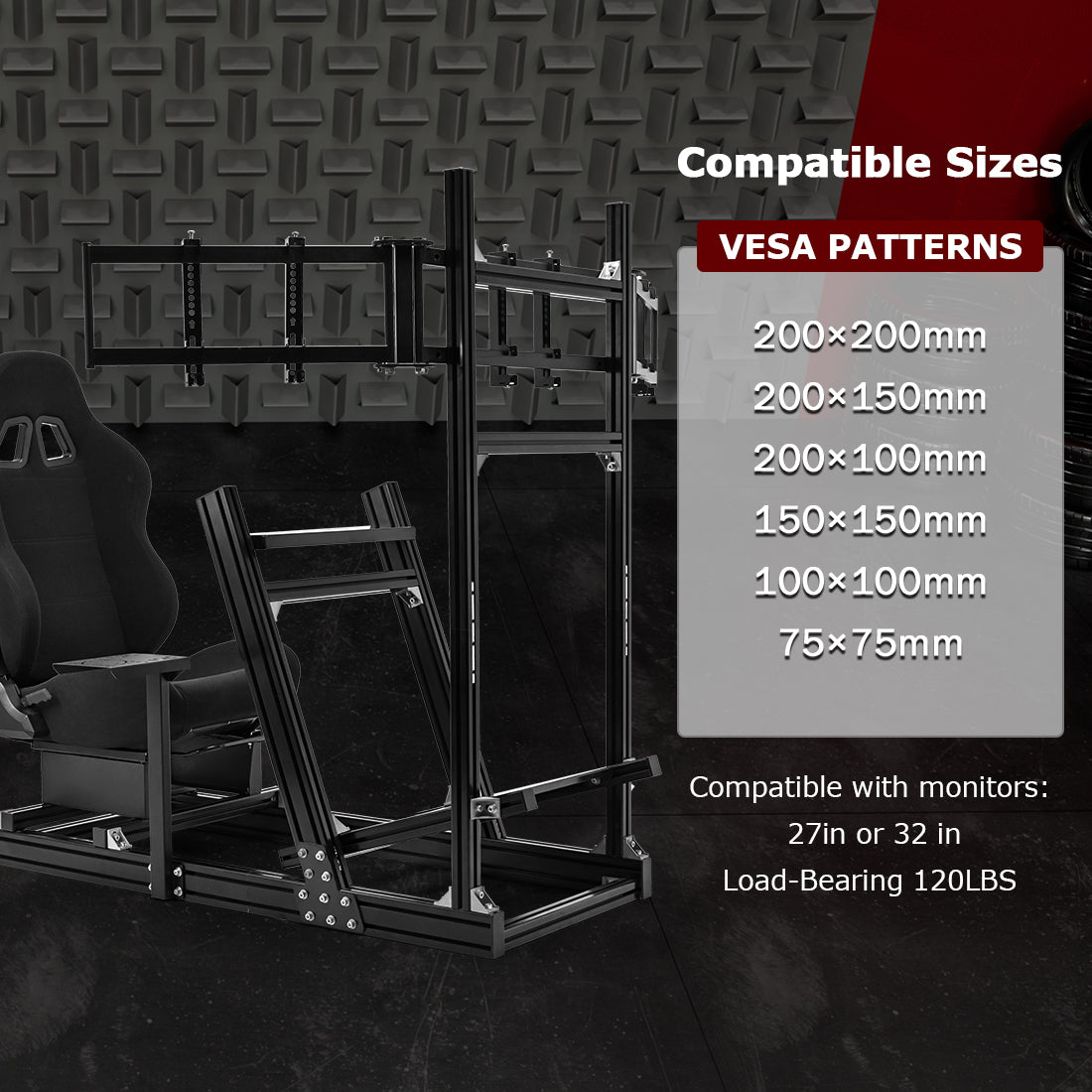 Zootopo 8040 Aluminum Profile Racing Simulator Cockpit with Black Seat & Triple Display Stand Fit for Logitech/Thrustmaster/Fanatec G25 G27 G29 G923 T80,F1 Trunk,No Handbrake,Pedals & Steering Wheel