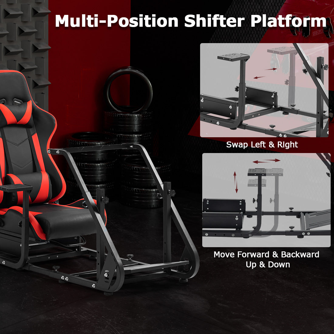 Zootopo Adjustable Sim Racing Cockpit with Red Seat, Fit for Logitech/Thrustmaster/Fanatec G920 G923 G29 Frame, Double Arm Reinforcement, No Steering Wheel, Pedal, Handbrake