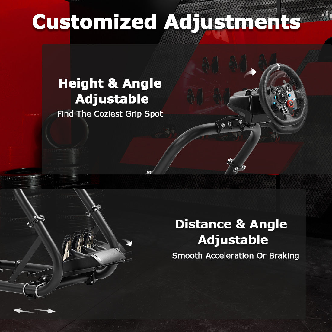 Zootopo Professional Racing Simulator Cockpit with TV Stand&Seat, Fit for Logitech G920/Thrustmaster/Moza, Streamlined Dual-arm Design, No Wheel, Pedals, Handbrake, and Monitor