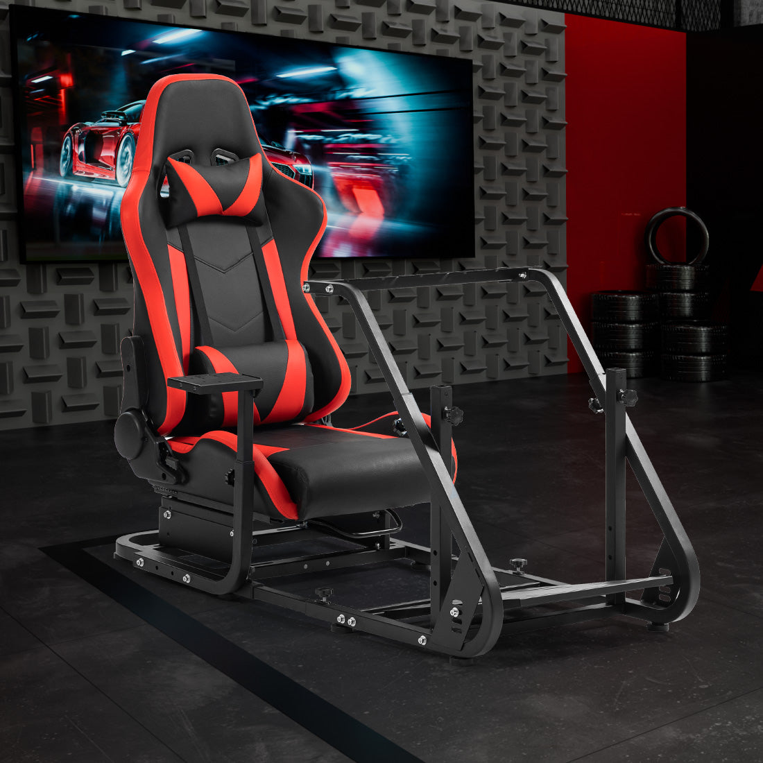 Zootopo Adjustable Sim Racing Cockpit with Red Seat, Fit for Logitech/Thrustmaster/Fanatec G920 G923 G29 Frame, Double Arm Reinforcement, No Steering Wheel, Pedal, Handbrake