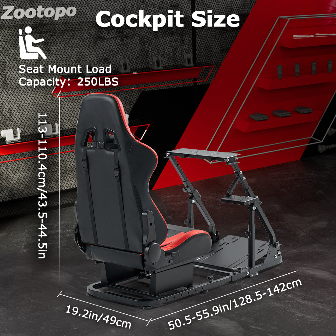 Zootopo Racing Simulator Cockpit with Red Seats, Fit for Logitech G923/G29/G920, Thrustmaster, Fanatec, Unlimited Adjustment,Not Included Shifter,Wheel,Pedals