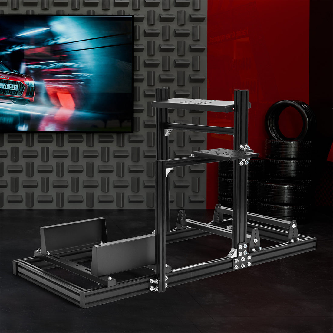 Zootopo 3060 Aluminum Profile Racing Simulator Cockpit, Infinitely Adjustable, Compatible with Thrustmaster/Fanatec/Logitech G29 steering wheels, specifically designed for the Sim Frame 3060 chassis. Does not include steering wheel, pedals, or handbrake