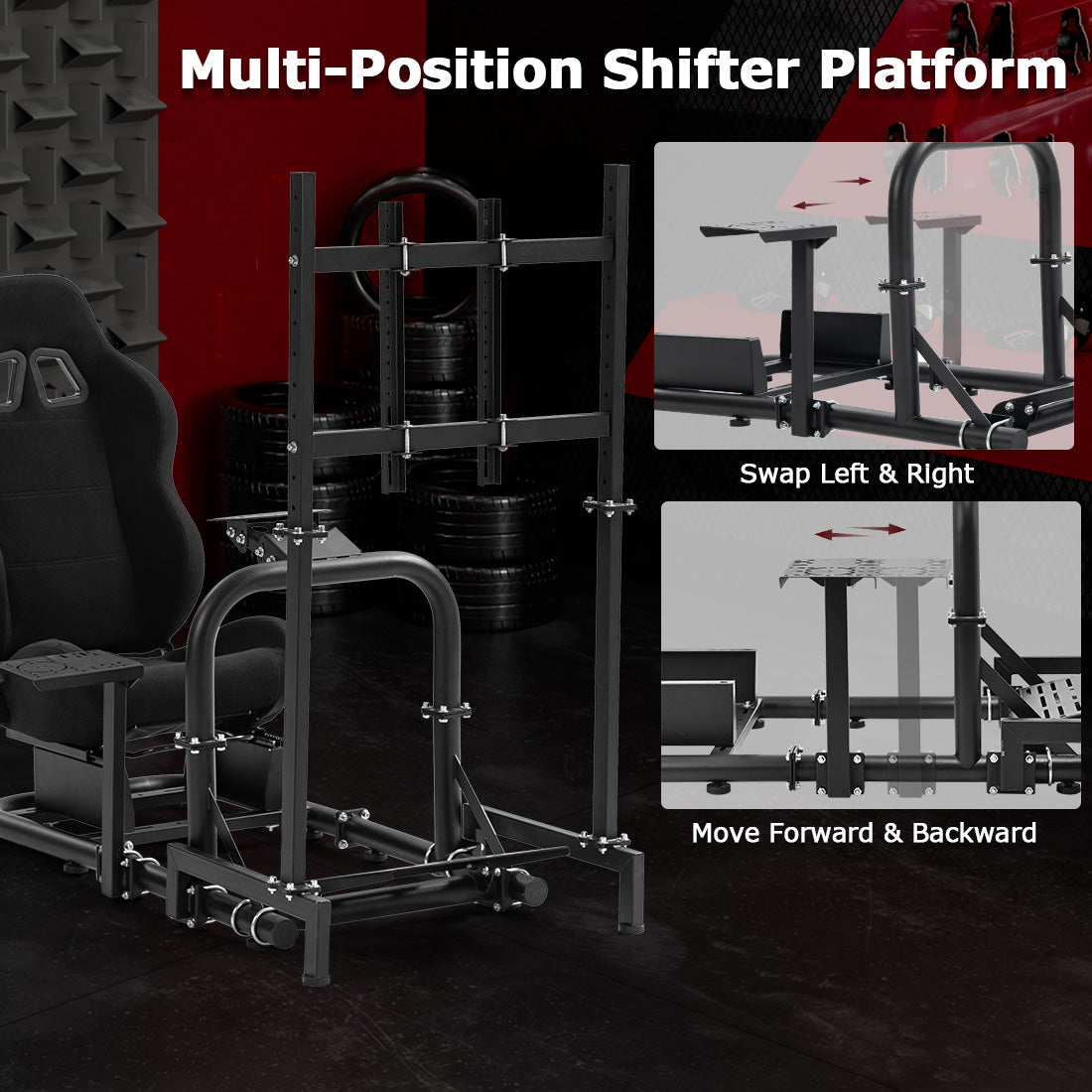 Zootopo Adjustable Racing Cockpit with TV Stand Black Seat Fit for Logitech,Thrustmaster,Fanatec,G920,T500,Wheel Shifter Pedals TV NOT Included