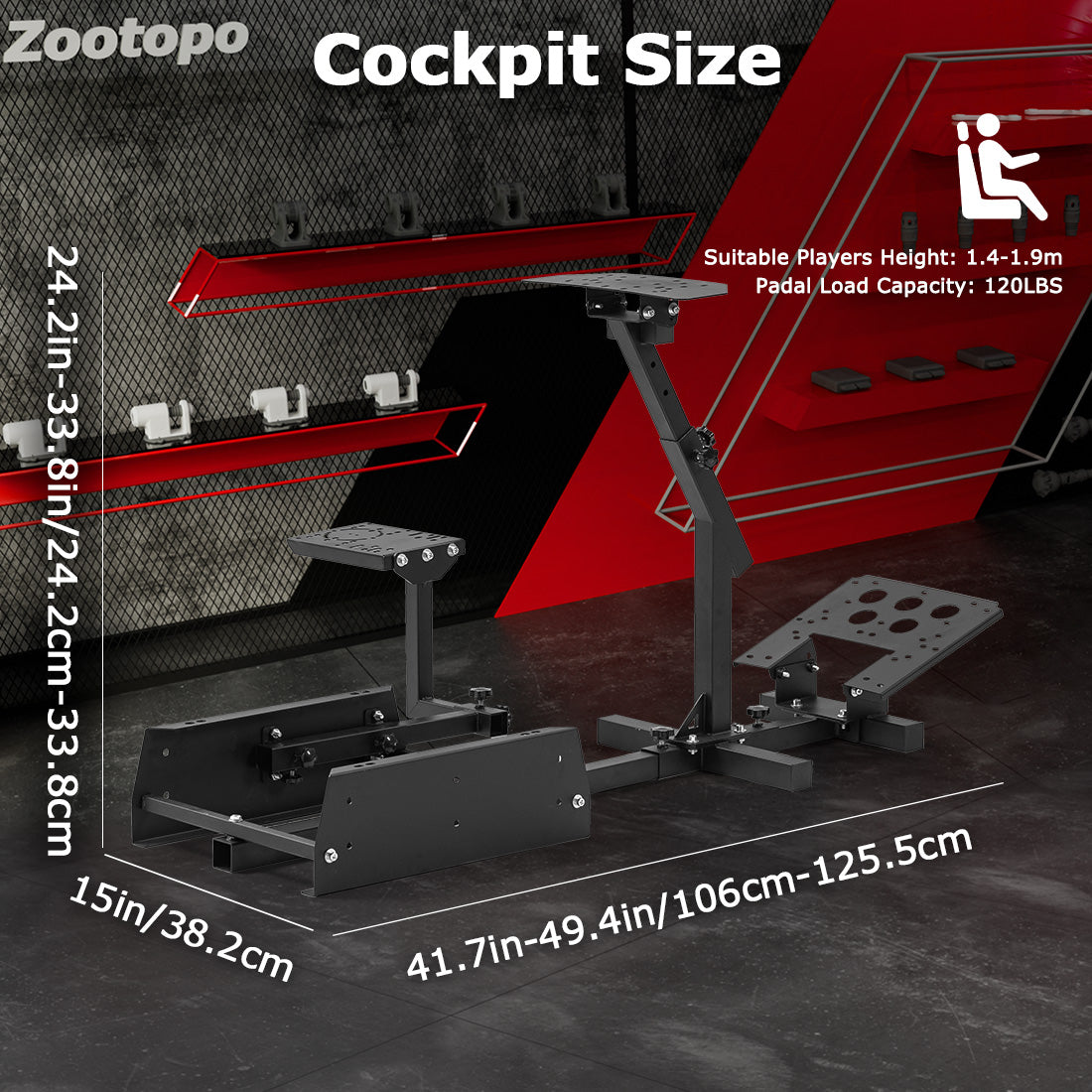 Zootopo Driving Simulator Cockpit Racing Wheel Mount, Compatible with Logitech G25/G27/G29/G920, Featuring Adjustable-height Gaming Frame with Shifter Bracket,Does Not Include Steering Wheel, Pedals, or Handbrake