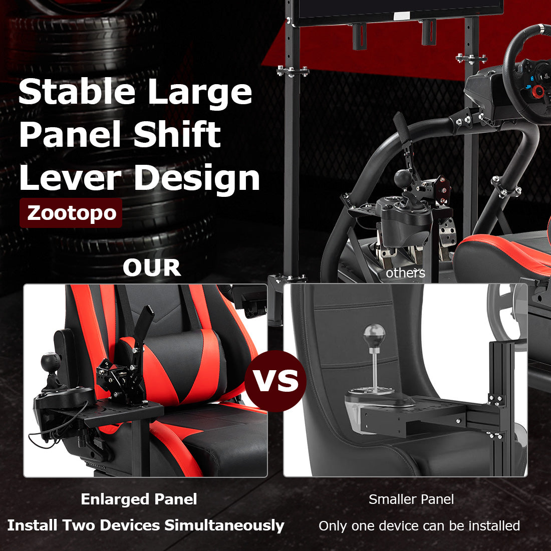 Zootopo Professional Racing Simulator Cockpit Frame with Red Seat&Monitor Stand, Fit for Logitech G920/Thrustmaster/Moza, Streamlined Dual-arm Design, No Wheel, Pedals, Handbrake and Monitor