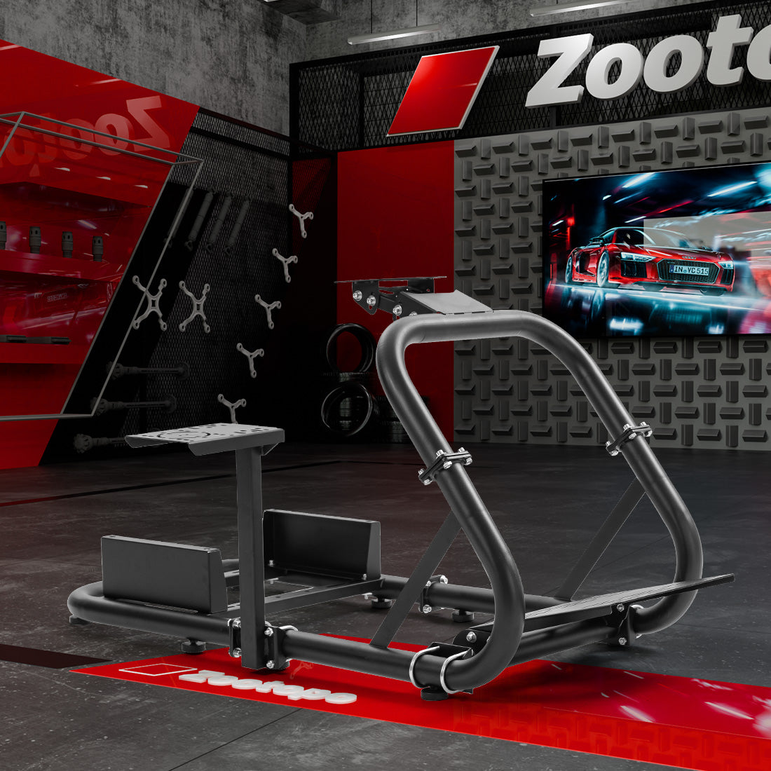 Zootopo Professional Racing Simulator Cockpit Frame Large Round Tube, Fit for Logitech G920/Thrustmaster/Moza, Streamlined Dual-arm Design, No Wheel, Pedals, Handbrake, Seat and Monitor Stand