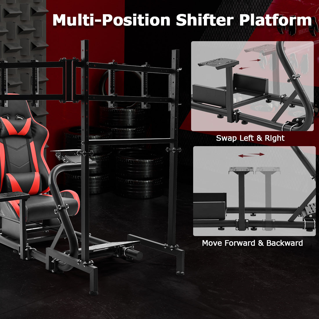 Zootopo Racing Simulator Cockpit with Triple Monitor Stand and Red Seat Suitable for Logitech/Thrustmaster T500RS TX G29 G920 G923 CSL-DD, Without Steering Wheel, Pedals, Handbrake