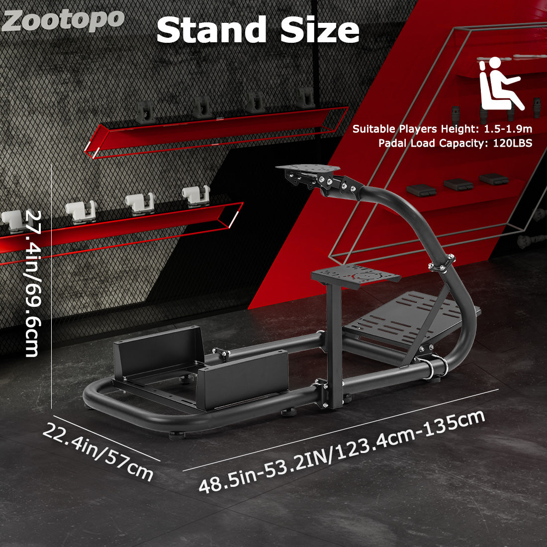 Zootopo Racing Sim Cockpit Wheel Stand fits for Logitech/Thrustmaster g25,g27,g923,t3pa,T248x,T80,T300RS TX, 50mm Round Tube Freedom Upgrade Steering Wheel Pedal Seat Not Included