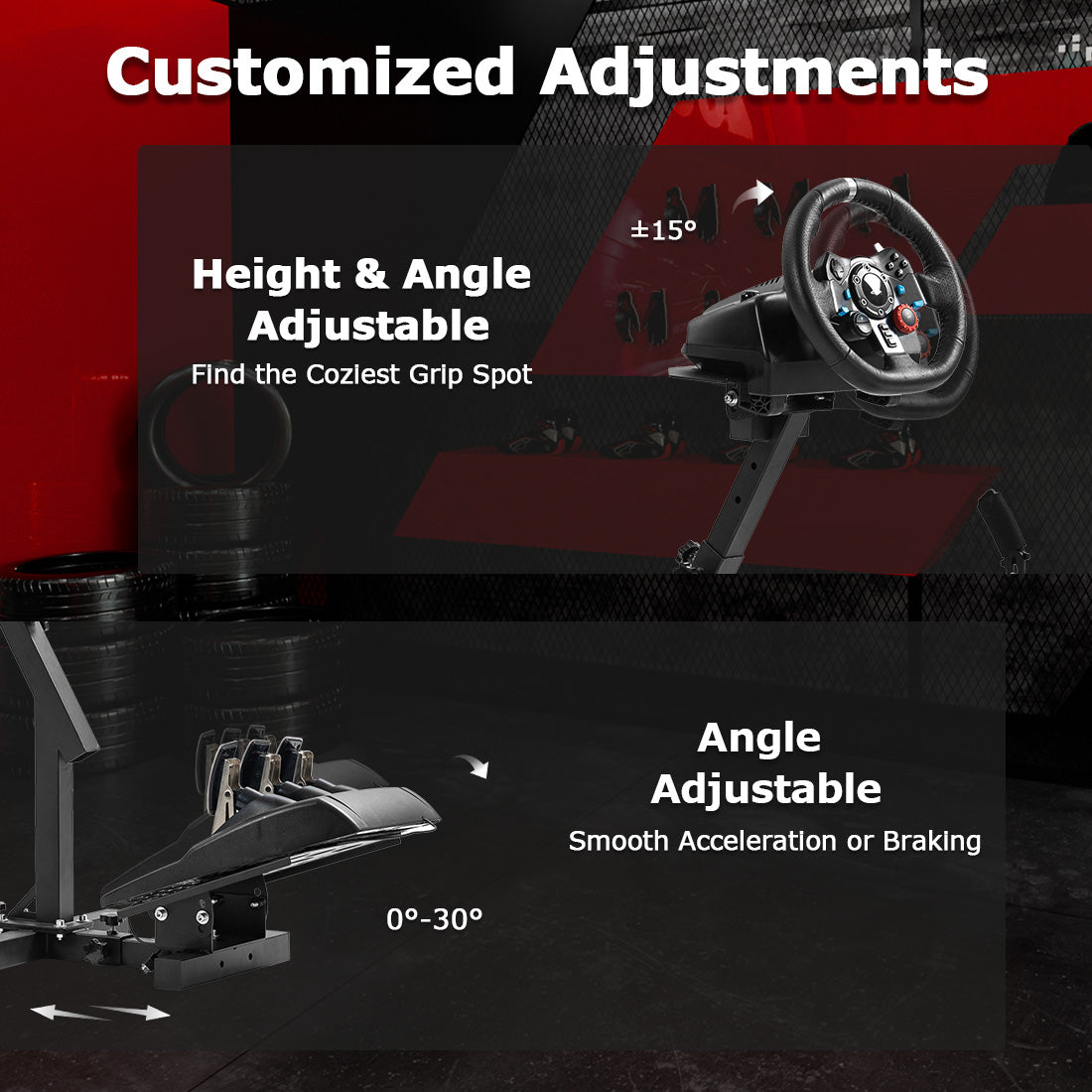Zootopo Driving Simulator Cockpit Racing Wheel Mount, Compatible with Logitech G25/G27/G29/G920, Featuring Adjustable-height Gaming Frame with Shifter Bracket,Does Not Include Steering Wheel, Pedals, or Handbrake