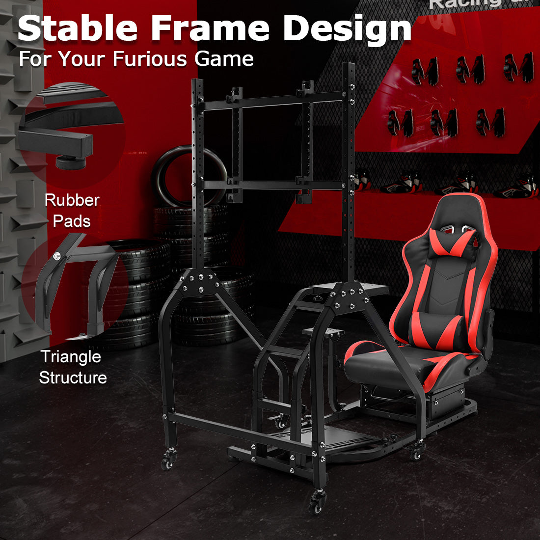 Zootopo Adjustable Racing Sim Cockpit with Red Seat Unobstructed Design for Both Legs Fit for Logitech/Thrustmaster G29 G923 G25 T80 T150 Racing Wheel Cockpit with Monitor Stand Not Include Steering Wheel,Pedals,Handbrake